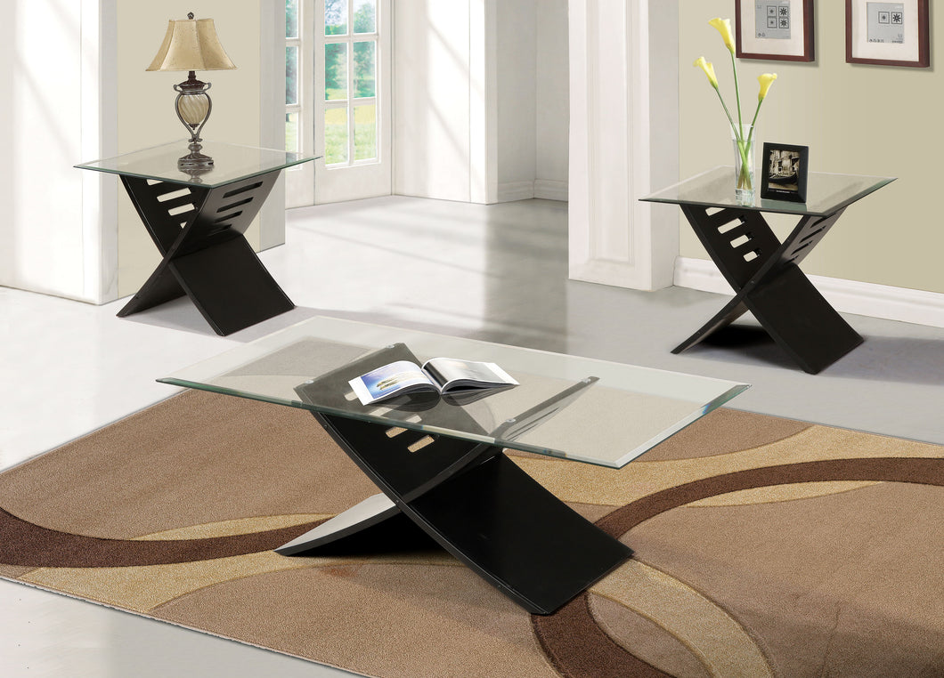 Elhan Black & Clear Glass Coffee/End Table Set (3Pc)