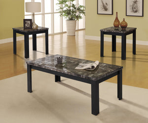 Carly Faux Marble & Black Coffee/End Table Set (3Pc Pk)