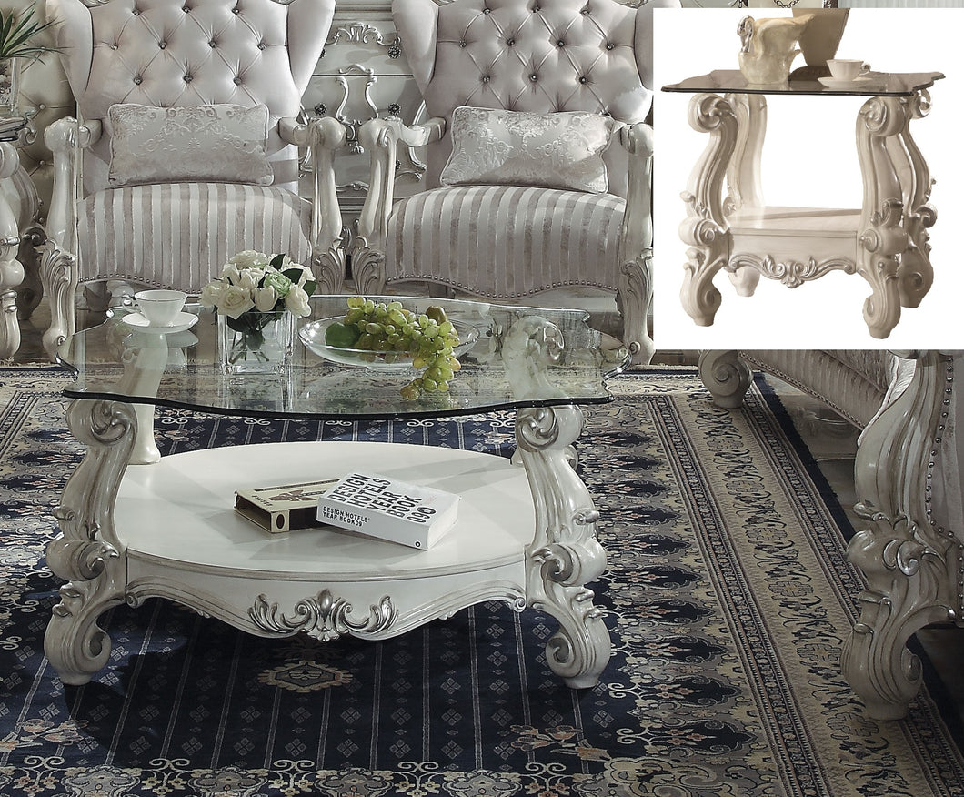 Versailles Bone White & Clear Glass Coffee Table