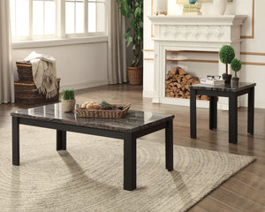 Arabia Faux Marble & Black Coffee/End Table Set (2Pc Pk)