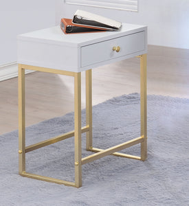 Coleen White & Brass Side Table