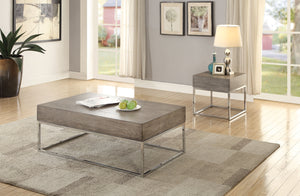 Cecil II Gray Oak & Chrome Coffee Table