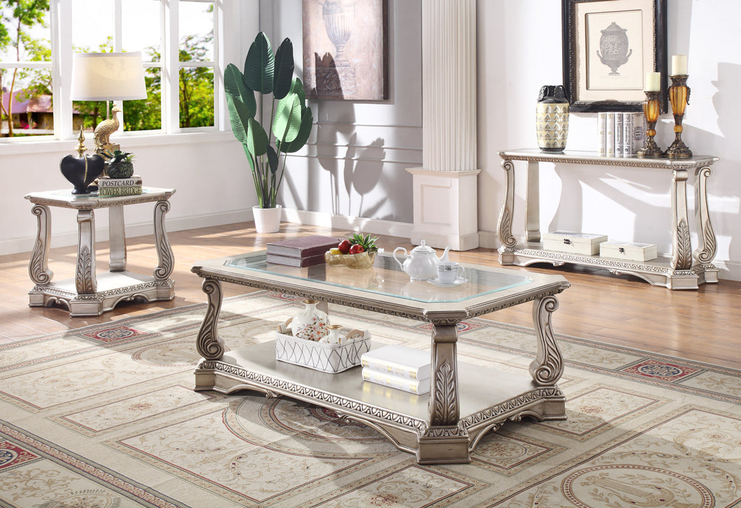 Northville Antique Silver & Clear Glass Coffee Table