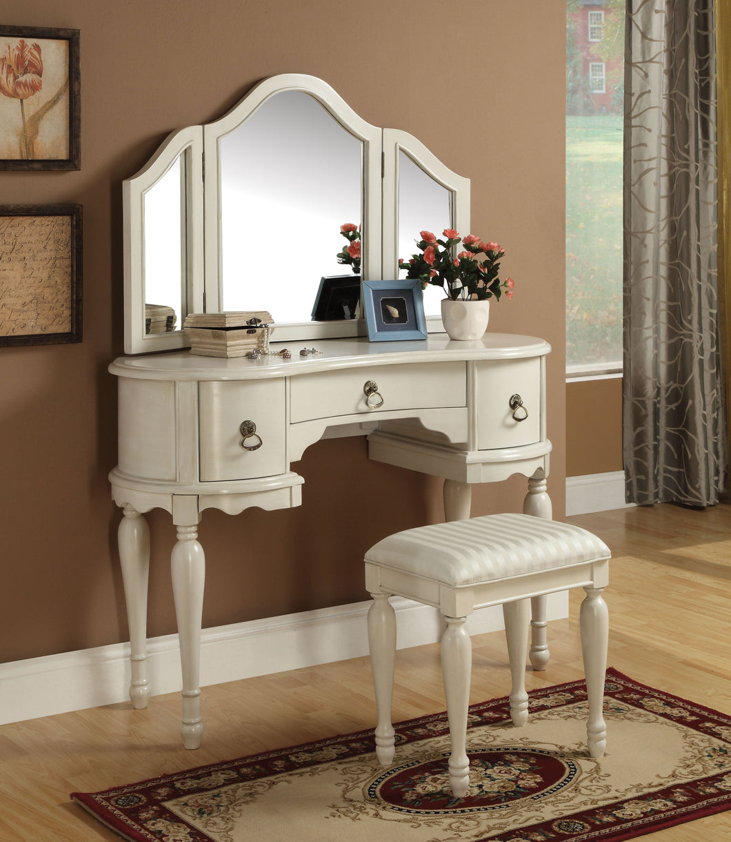 Trini White Vanity Desk & Stool