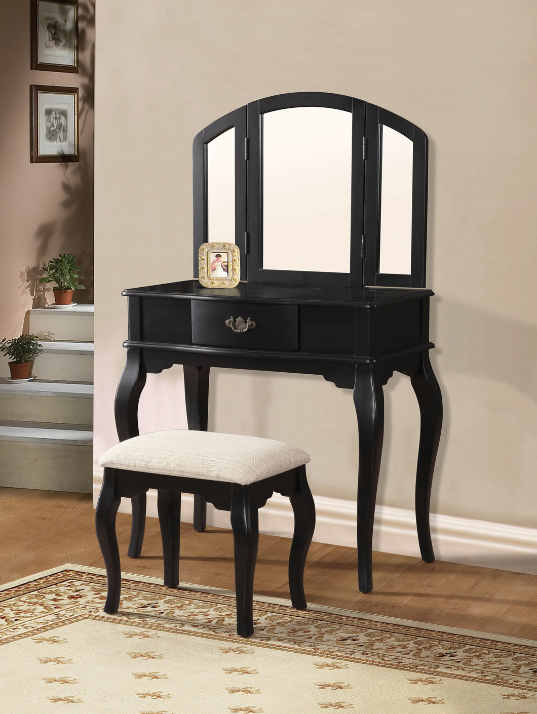 Maren Black Vanity Desk & Stool