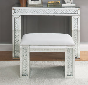 Nysa Ivory PU, Mirrored & Faux Crystals Vanity Stool
