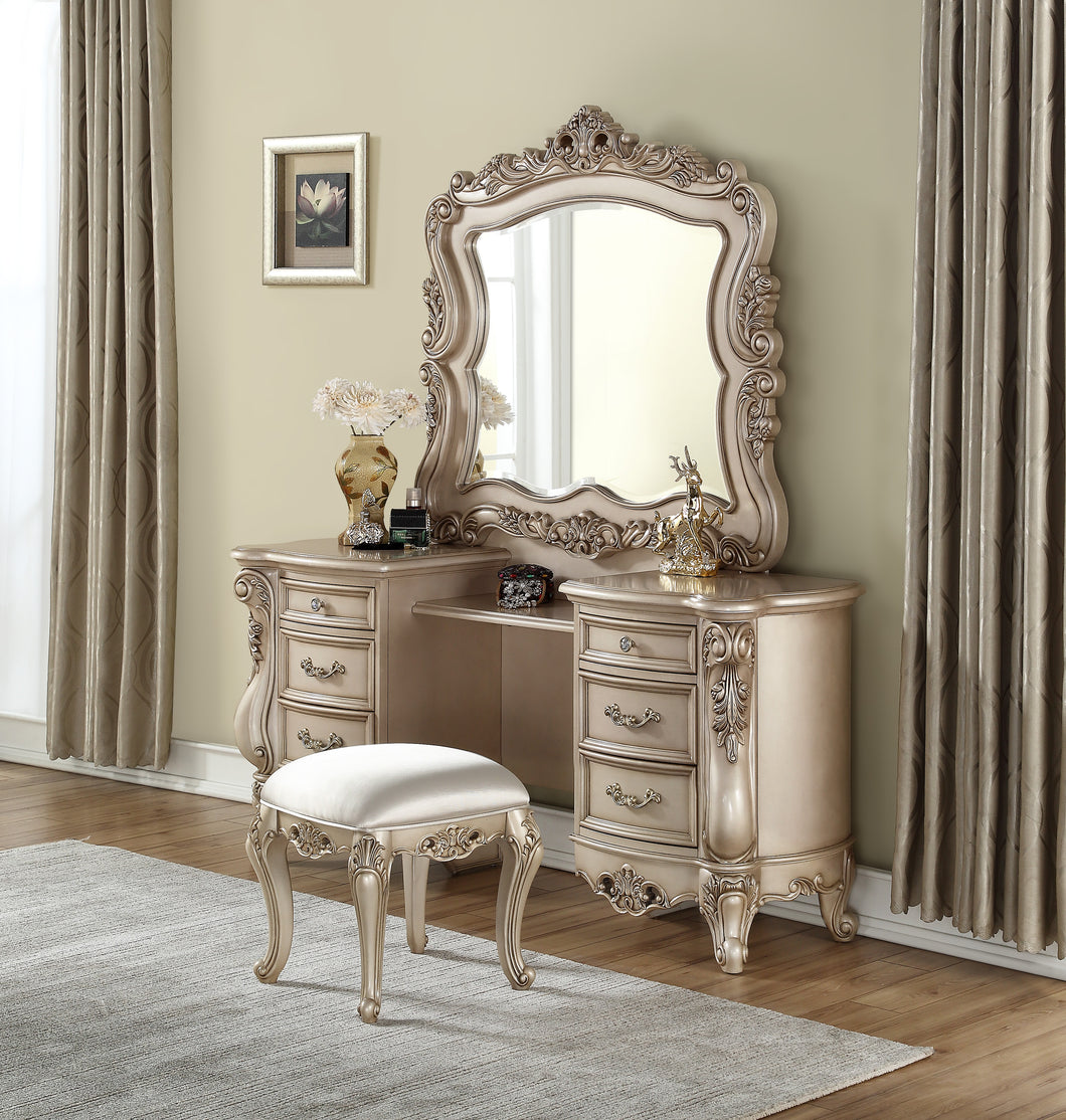 Gorsedd Antique White Vanity Desk & Mirror