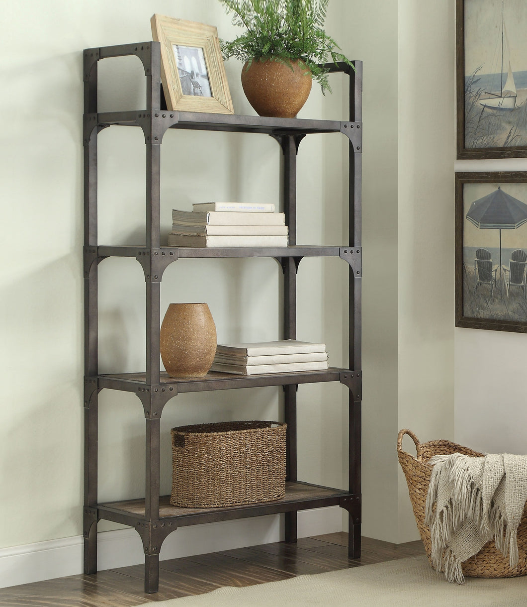 Gorden Weathered Oak & Antique Silver Bookshelf