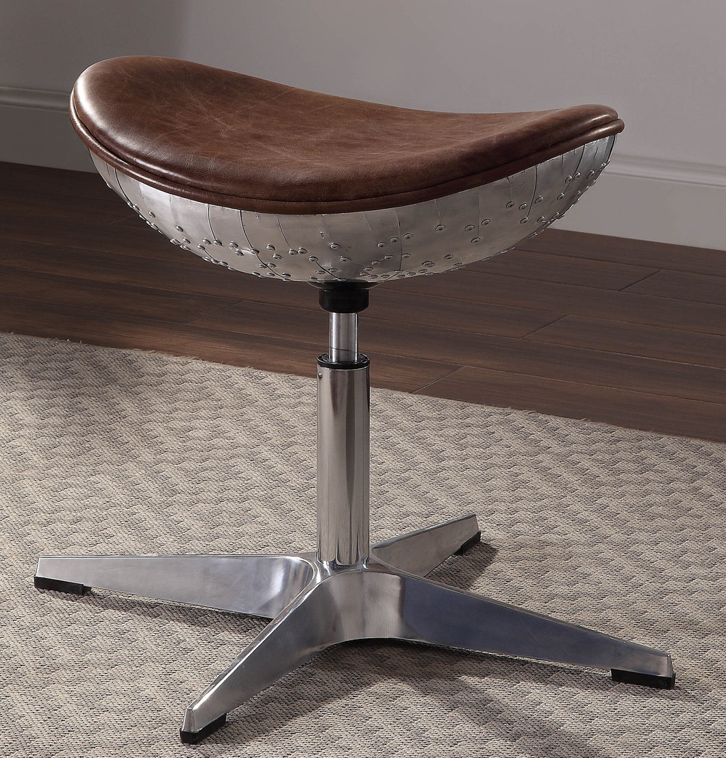 Brancaster Retro Brown Top Grain Leather & Aluminum Stool