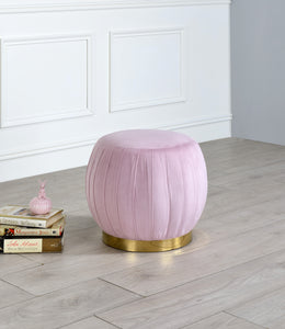 Zinnia Pink Carnation Velvet & Gold Ottoman