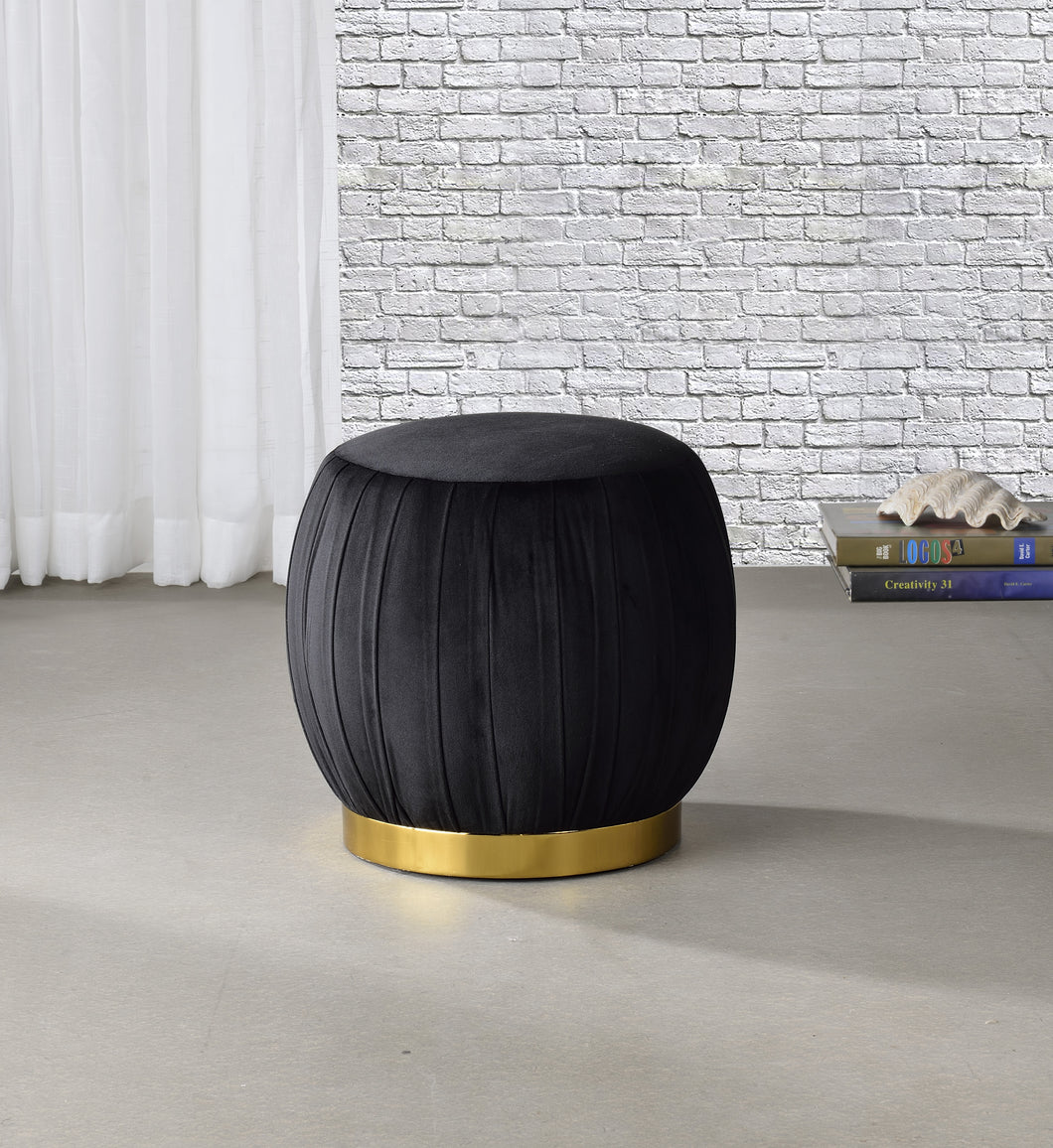 Zinnia Black Velvet & Gold Ottoman