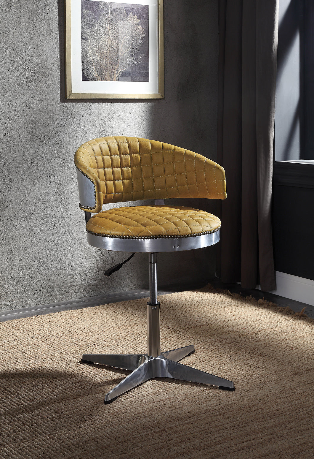 Brancaster Turmeric Top Grain Leather & Chrome Adjustable Chair w/Swivel