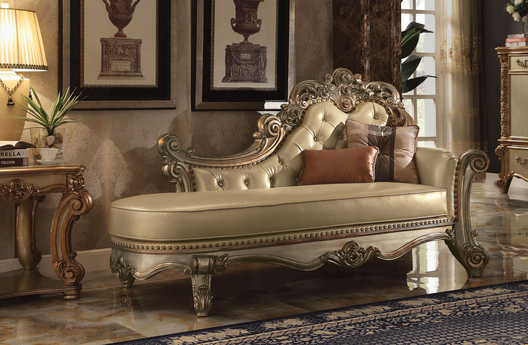 Vendome Bone PU & Gold Patina Chaise & 2 Pillows