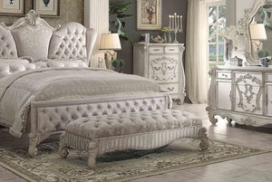 Versailles Ivory Fabric & Bone White Bench