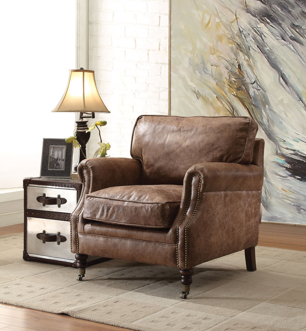 Dundee Retro Brown Top Grain Leather Accent Chair