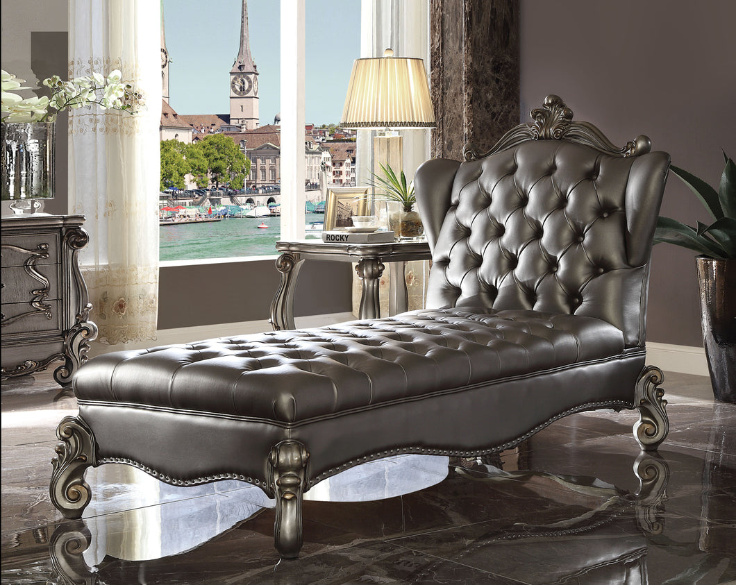 Versailles Silver PU & Antique Platinum Chaise