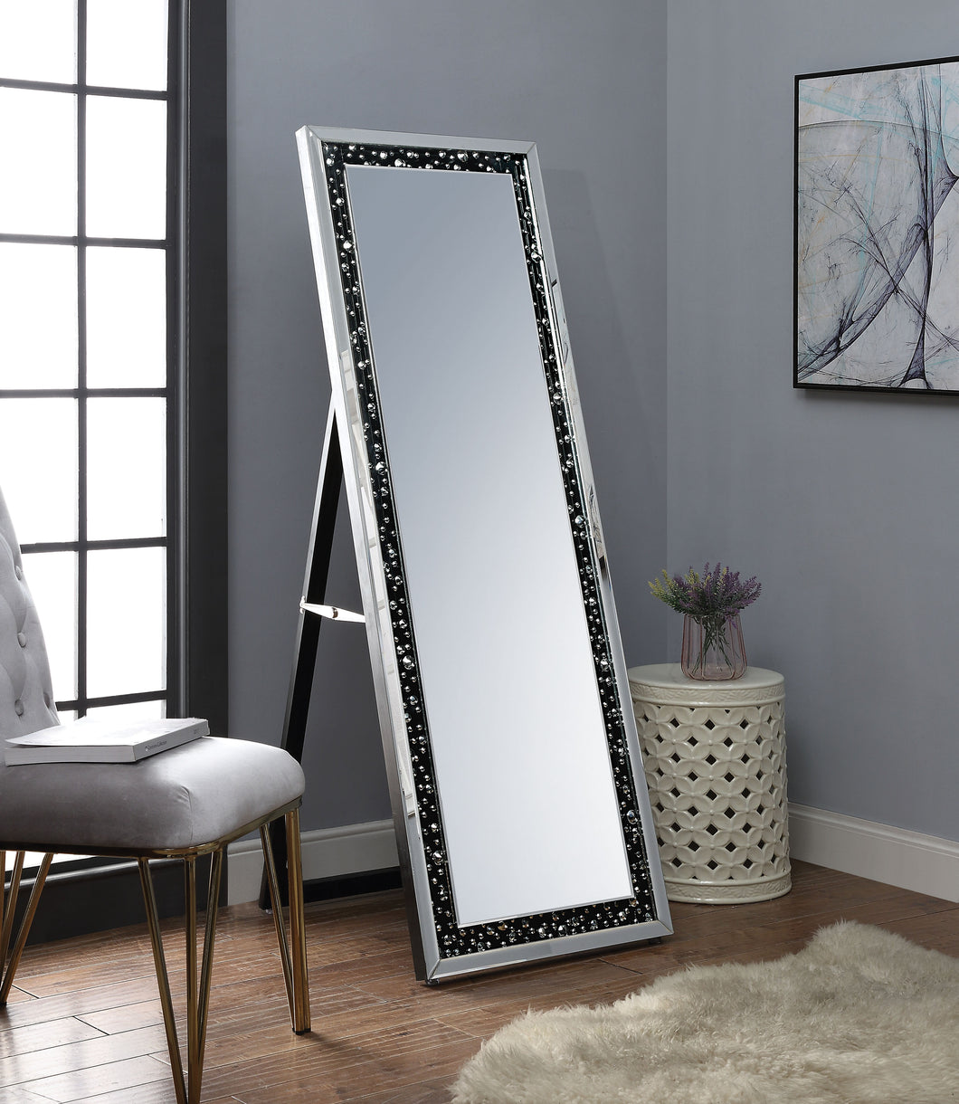 Noor Mirrored & Faux GemStones Accent Mirror (Floor)