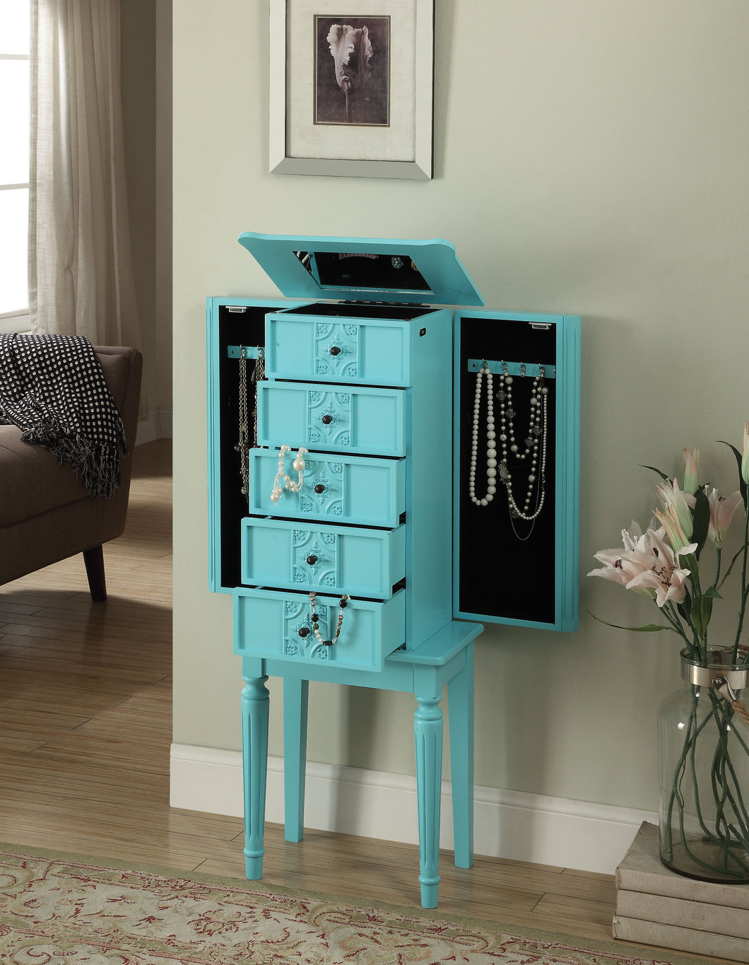 Tammy Light Blue Jewelry Armoire