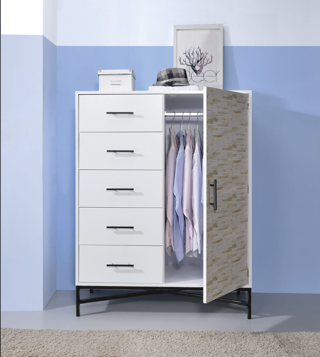 Uma White & Weathered Wood Pattern Wardrobe