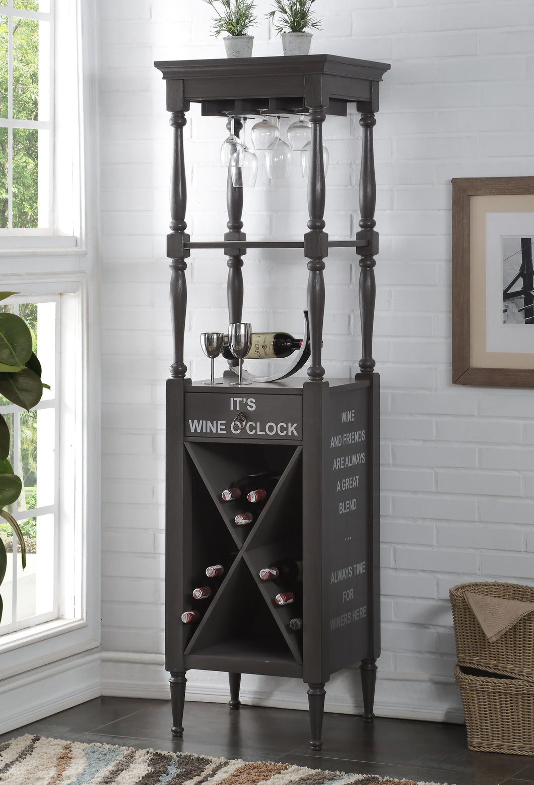 Anthony Antique Gray Wine Cabinet