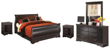Load image into Gallery viewer, Huey Vineyard Black Queen Sleigh Bed with Mirrored Dresser and 2 Nightstands image
