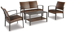 Load image into Gallery viewer, Zariyah Dark Brown Outdoor Love/Chairs/Table Set (Set of 4) image
