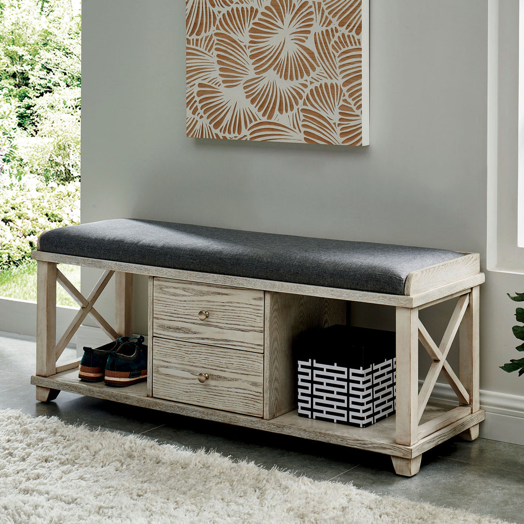 Gracelyn Weather Oak Shoe Bench