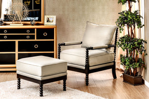 SYBIL Beige, Espresso Accent Chair + Ottoman