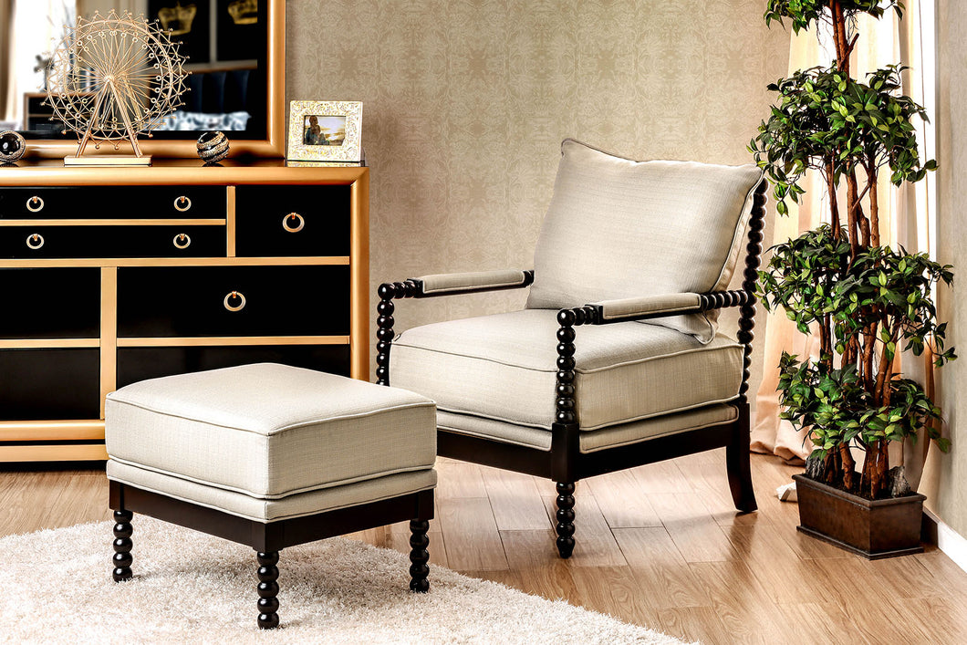 SYBIL Beige, Espresso Accent Chair + Ottoman