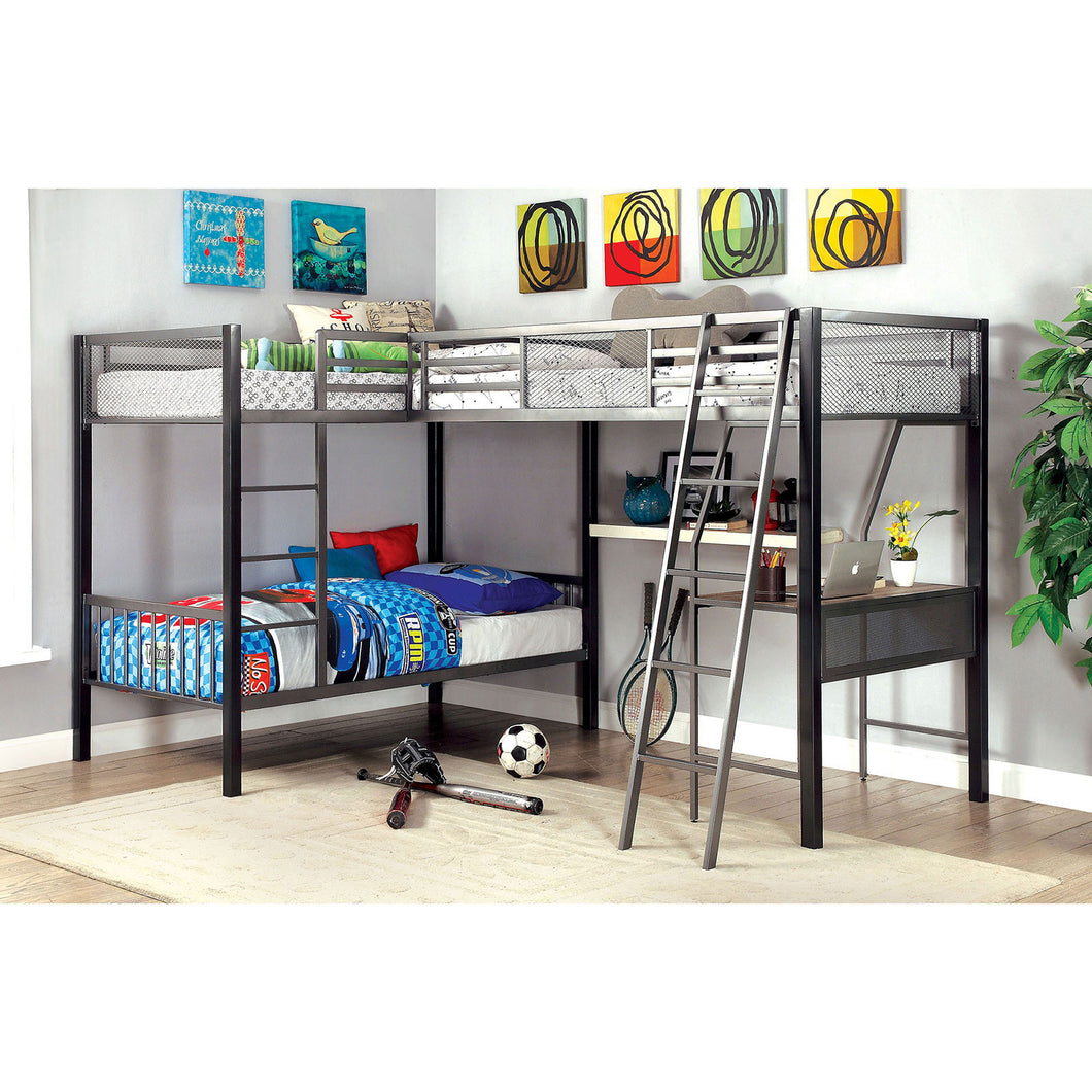 BALLARAT Silver Triple Twin Bunk Bed w/ Desk