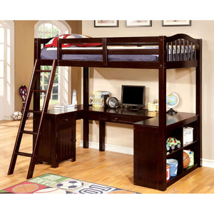 DUTTON Dark Walnut Twin Loft Bed w/ Workstation