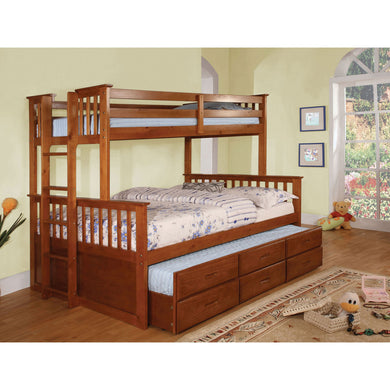 University I Oak Twin/Full Bunk Bed + Trundle image