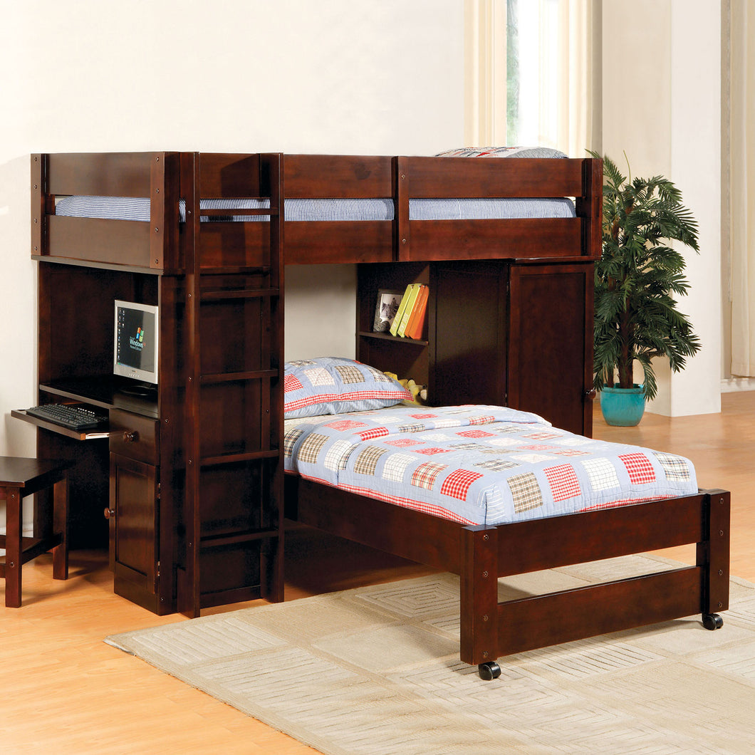 Harford Dark Walnut All-In-One Twin/Twin Loft Bed