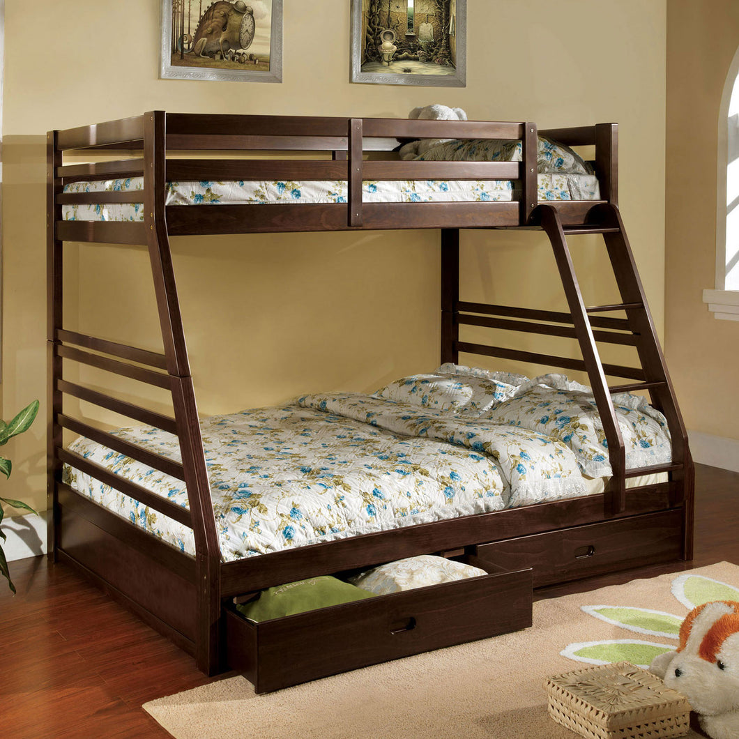 California III Dark Walnut Twin/Full Bunk Bed w/ 2 Drawers