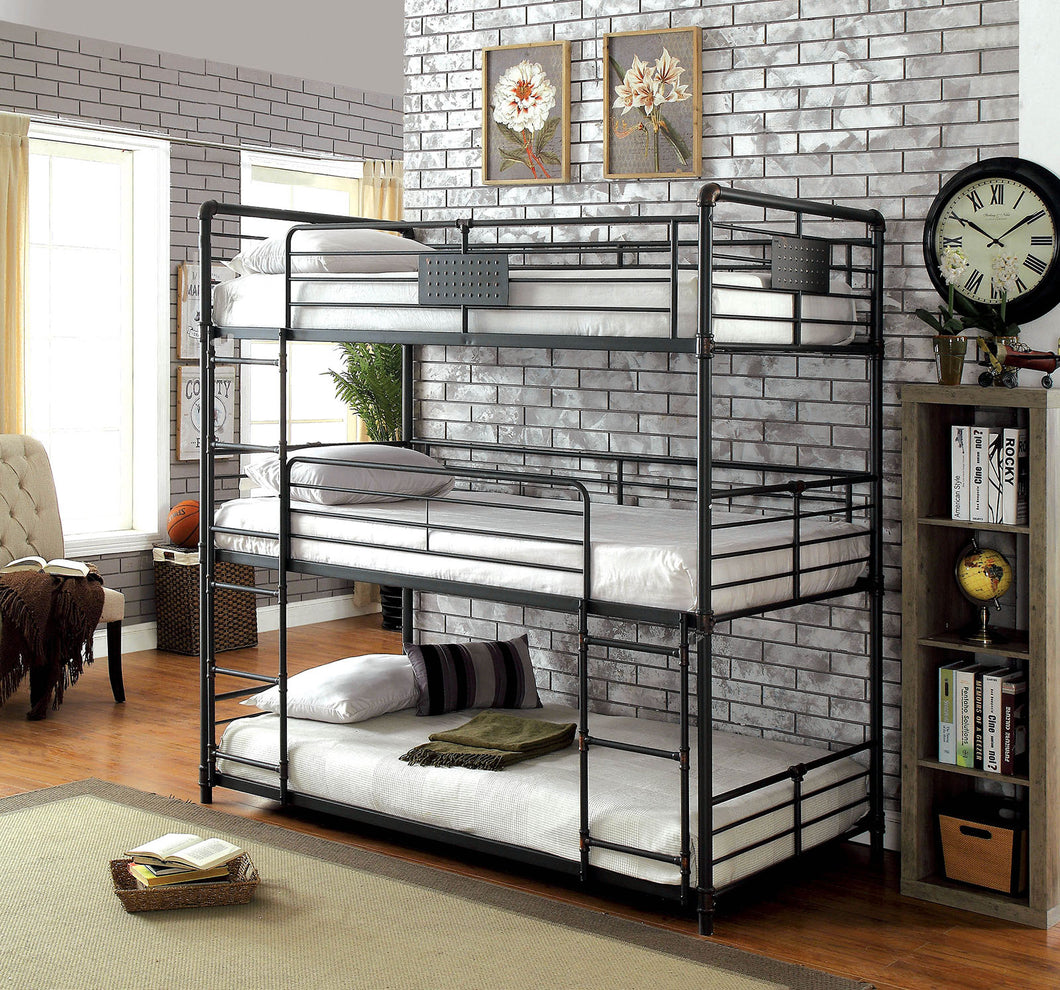 Olga I Antique Black Twin/Twin/Twin Bunk Bed