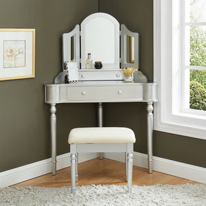 Kasey Silver Vanity w/ Stool