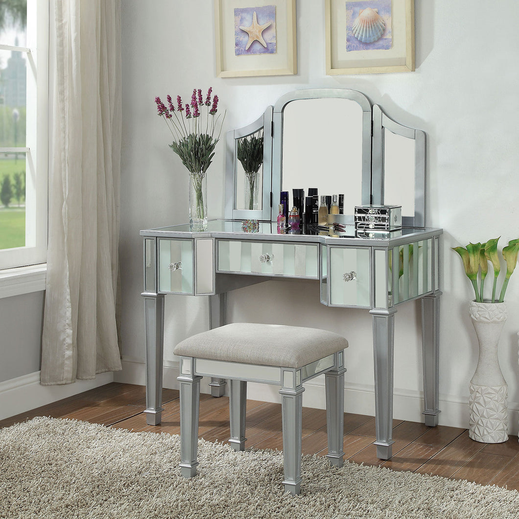 Cyndi Silver Vanity w/ Stool