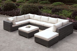 Somani Light Gray Wicker/Ivory Cushion U-Sectional + Ottoman