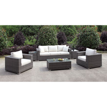 Load image into Gallery viewer, Somani Light Gray Wicker/Ivory Cushion Sofa + 2 Chairs + 2 End Tables + Coffee Table image
