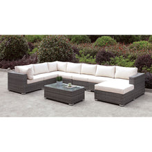 Load image into Gallery viewer, Somani Light Gray Wicker/Ivory Cushion U-Sectional + Coffee Table image

