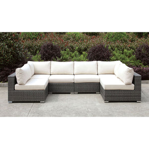 Somani Light Gray Wicker/Ivory Cushion U-Sectional