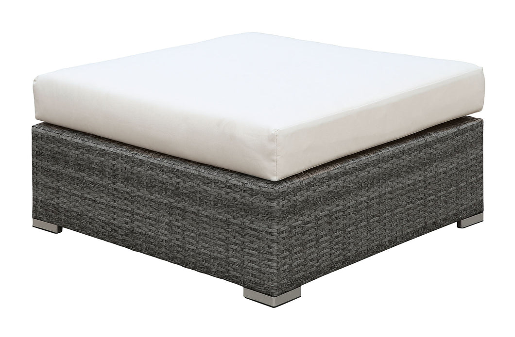 SOMANI Light Gray Wicker/Ivory Cushion Large Ottoman