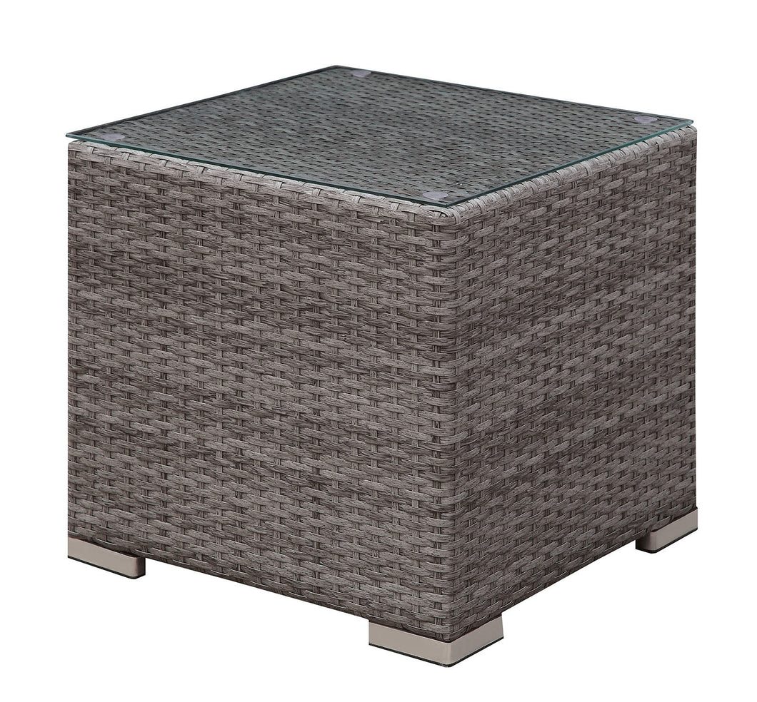 SOMANI Light Gray Wicker/Ivory Cushion End Table