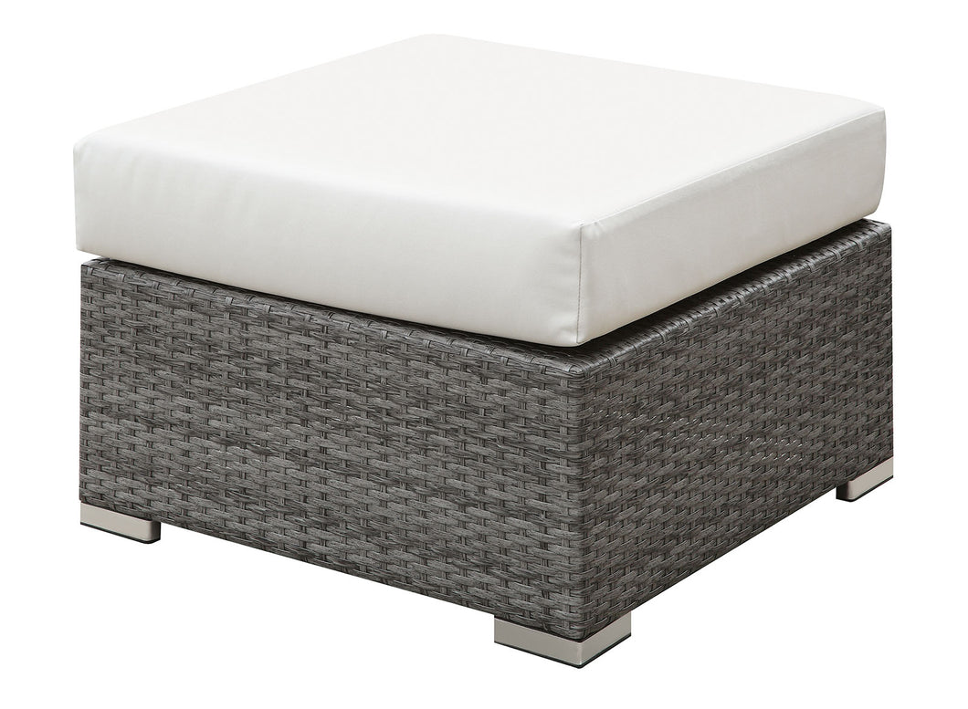 SOMANI Light Gray Wicker/Ivory Cushion Small Ottoman