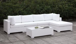 Somani Light Gray Wicker/Ivory Cushion L-Sectional + End Table