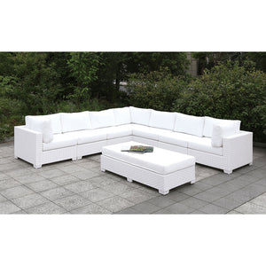 Somani Light Gray Wicker/Ivory Cushion U-Sectional + Coffee Table + End Table