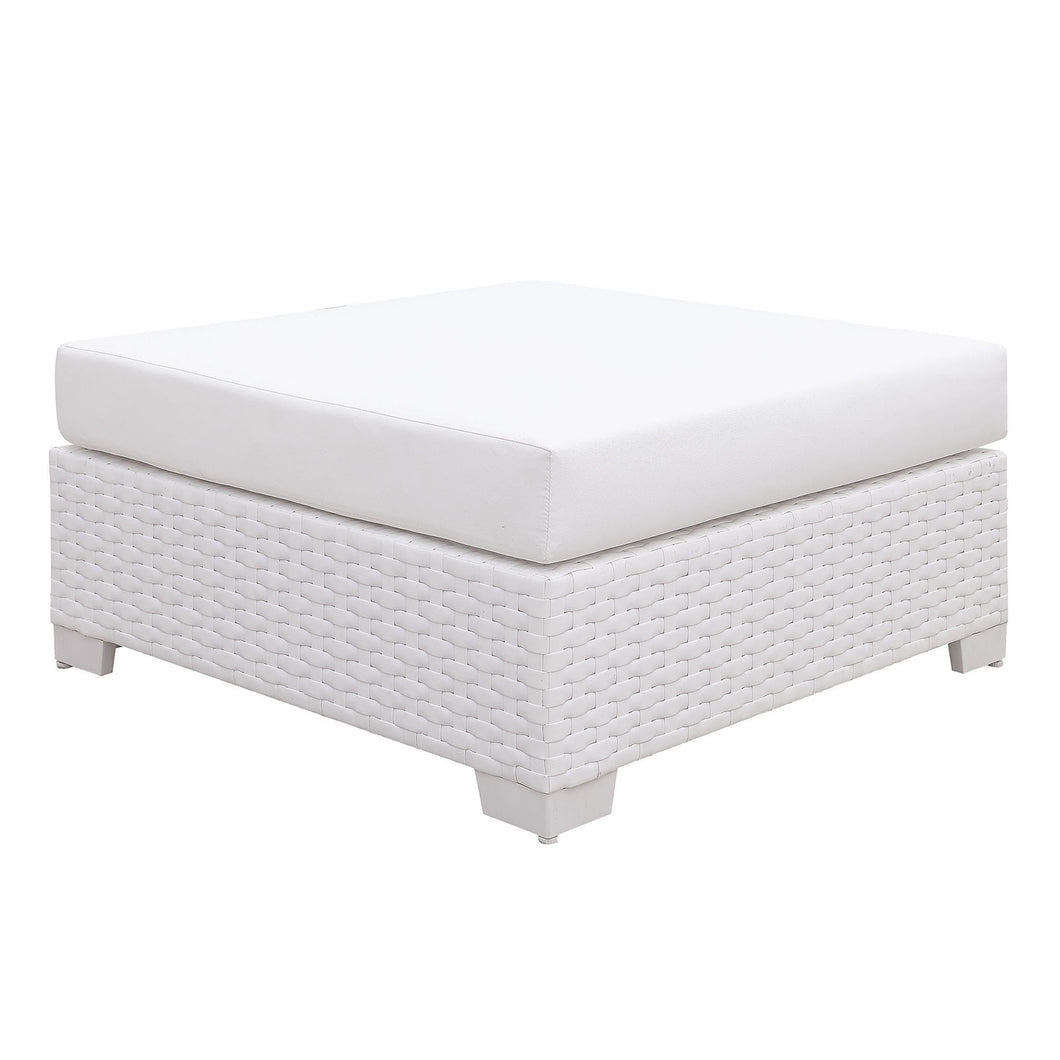 Somani White Wicker/White Cushion Ottoman