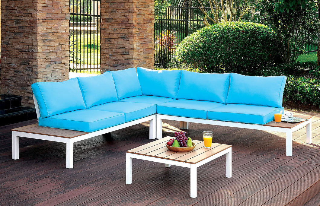 WINONA White/Oak/Blue Patio Sectional w/ Table