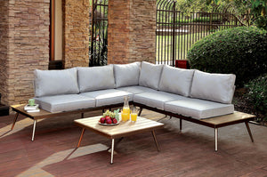 EVITA Light Gray/Oak/Brushed Champagne Patio Sectional w/ Corner Chair