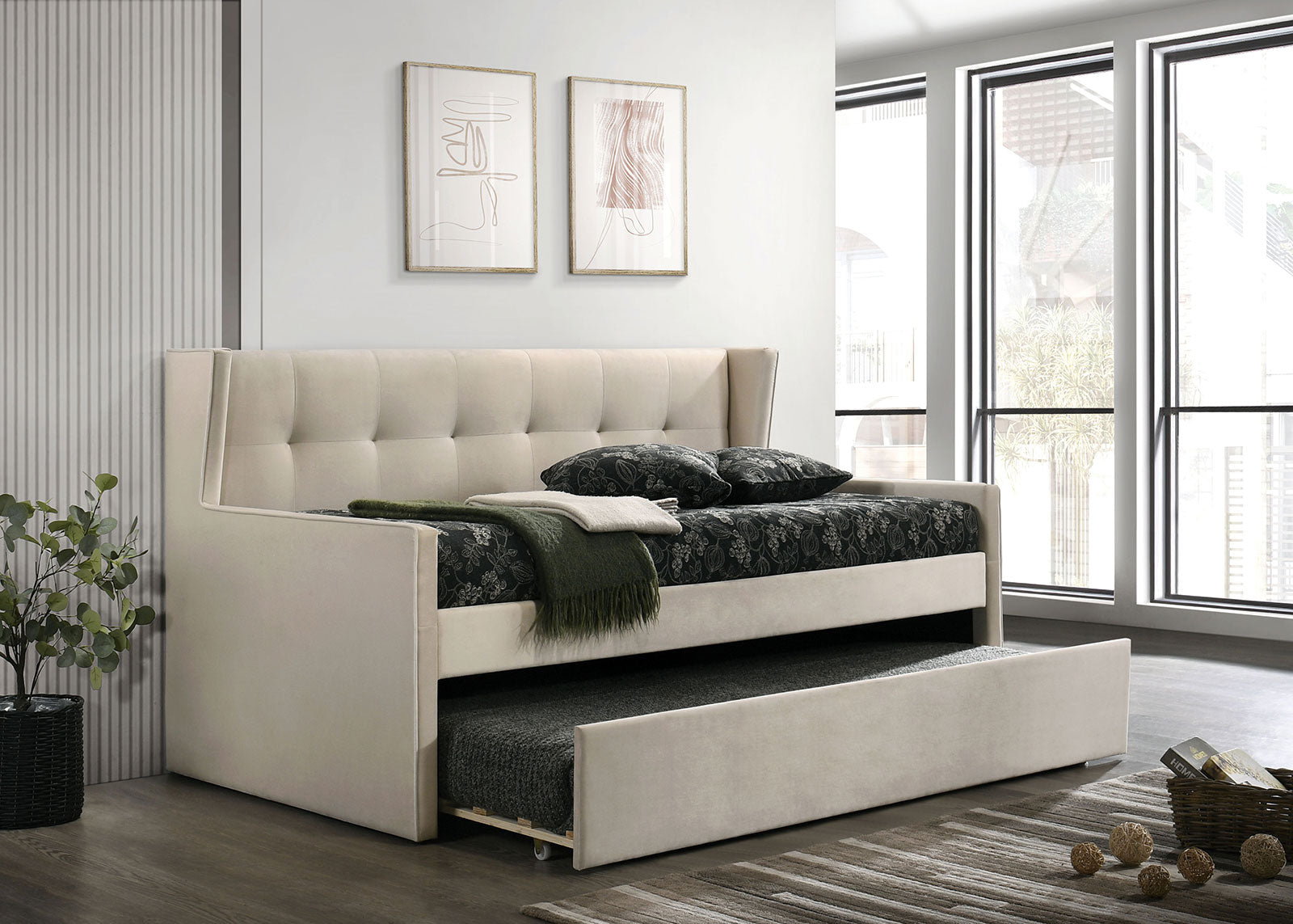 PIRENE Twin Daybed w Trundle Beige Island Furniture of Jamaica